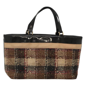BURBERRY Nova Check Hand Bag Wool Brown Gold black Auth BD1582