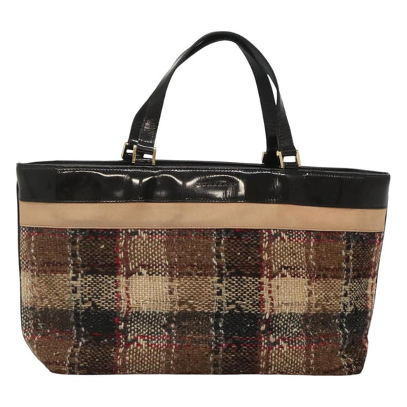 BURBERRY Nova Check Hand Bag Wool Brown Gold black Auth BD1582
