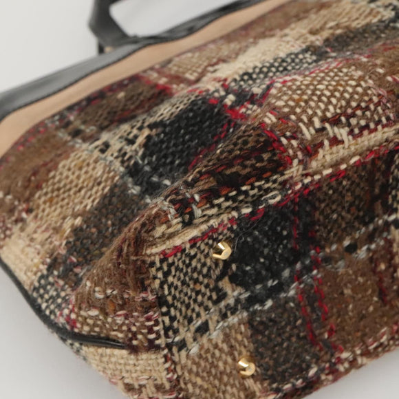 BURBERRY Nova Check Hand Bag Wool Brown Gold black Auth BD1582