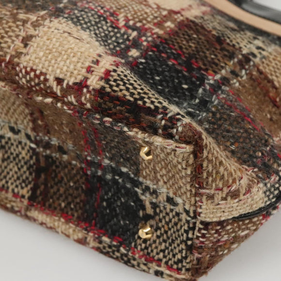 BURBERRY Nova Check Hand Bag Wool Brown Gold black Auth BD1582