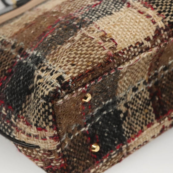 BURBERRY Nova Check Hand Bag Wool Brown Gold black Auth BD1582