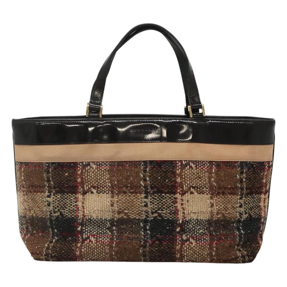 BURBERRY Nova Check Hand Bag Wool Brown Gold black Auth BD1582