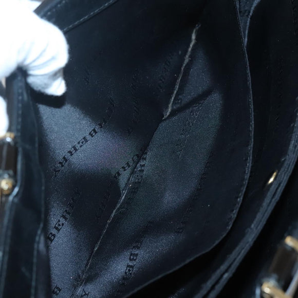 BURBERRY Nova Check Hand Bag Wool Brown Gold black Auth BD1582