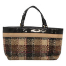 BURBERRY Nova Check Hand Bag Wool Brown Gold black Auth BD1582-2