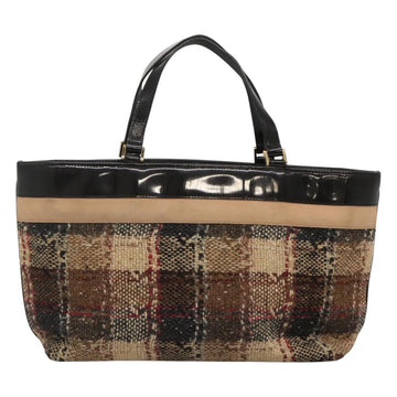 BURBERRY Nova Check Hand Bag Wool Brown Gold black Auth BD1582 - 0