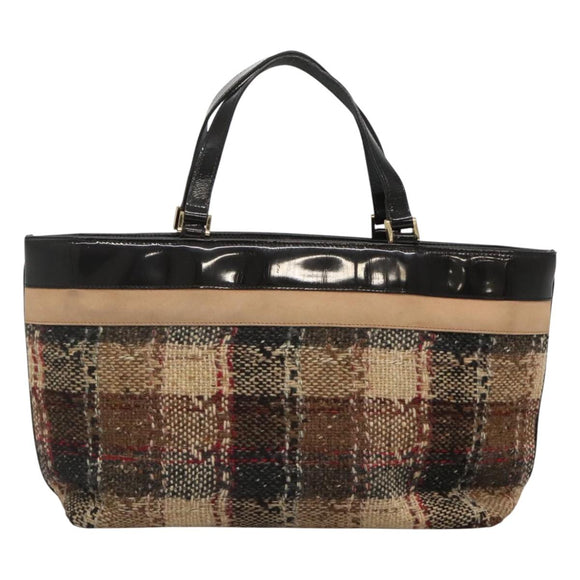 BURBERRY Nova Check Hand Bag Wool Brown Gold black Auth BD1582