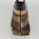 BURBERRY Nova Check Hand Bag Wool Brown Gold black Auth BD1582-3