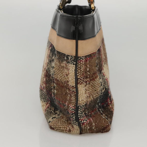 BURBERRY Nova Check Hand Bag Wool Brown Gold black Auth BD1582