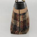 BURBERRY Nova Check Hand Bag Wool Brown Gold black Auth BD1582-4