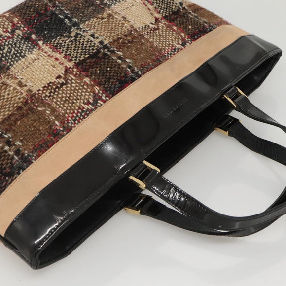 BURBERRY Nova Check Hand Bag Wool Brown Gold black Auth BD1582