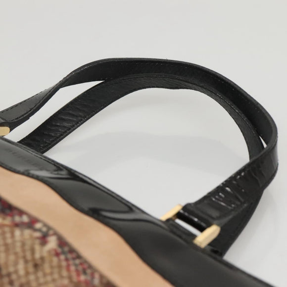 BURBERRY Nova Check Hand Bag Wool Brown Gold black Auth BD1582