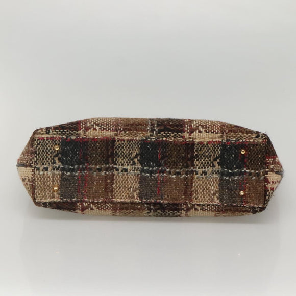 BURBERRY Nova Check Hand Bag Wool Brown Gold black Auth BD1582