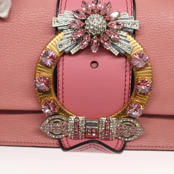 Miu Miu Shoulder Bag Leather Pink Gold Auth BD1584AM