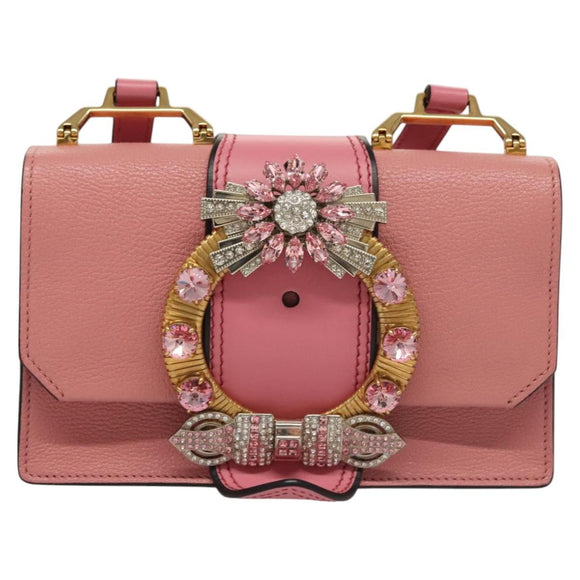 Miu Miu Shoulder Bag Leather Pink Gold Auth BD1584SAM
