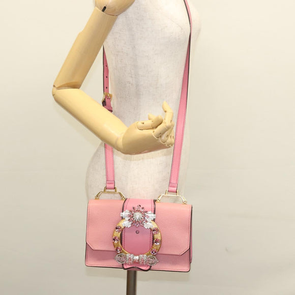 Miu Miu Shoulder Bag Leather Pink Gold Auth BD1584AM