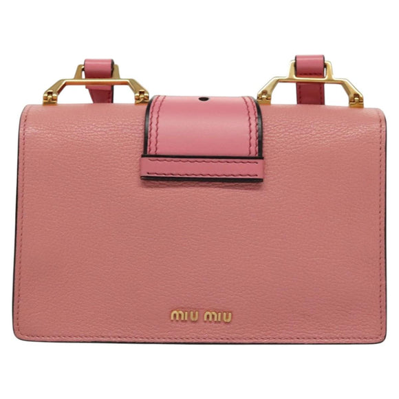Miu Miu Shoulder Bag Leather Pink Gold Auth BD1584SAM