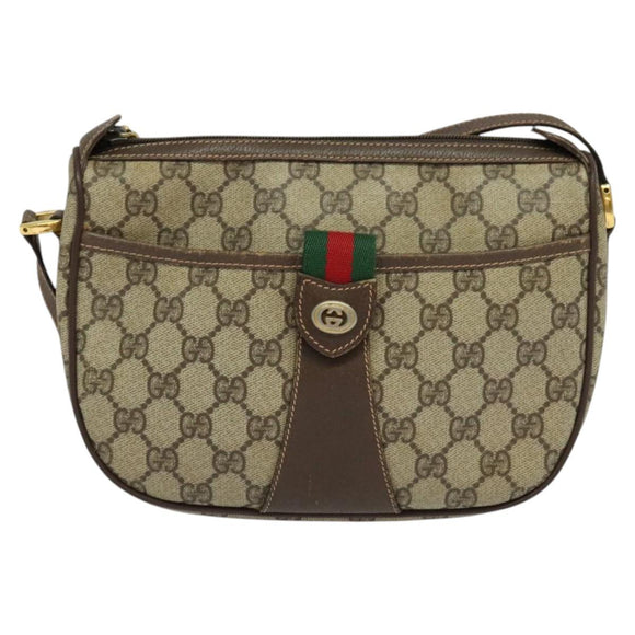 GUCCI GG Supreme Web Sherry Line Bag PVC Beige Gold 89 02 032 Auth BD1621
