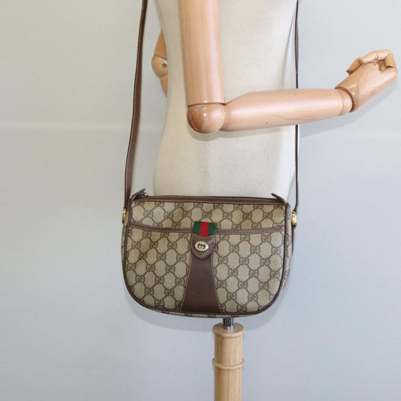 GUCCI GG Supreme Web Sherry Line Bag PVC Beige Gold 89 02 032 Auth BD1621