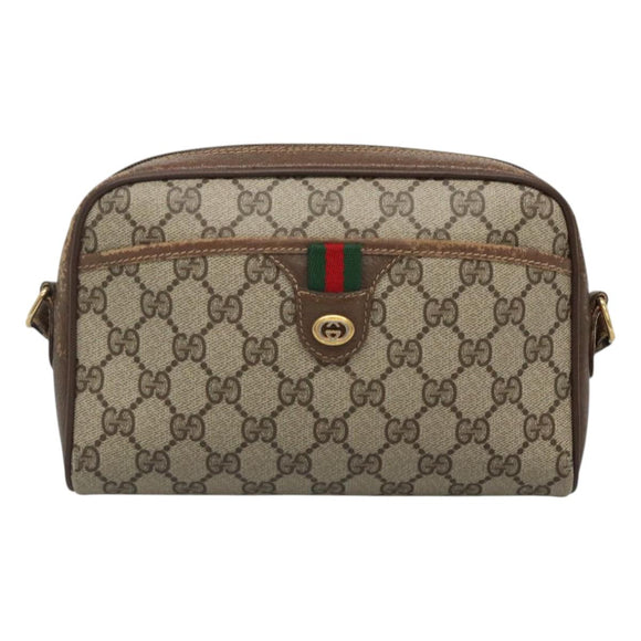GUCCI GG Supreme Web Sherry Line Bag PVC Beige Gold 116 02 089 Auth BD1622
