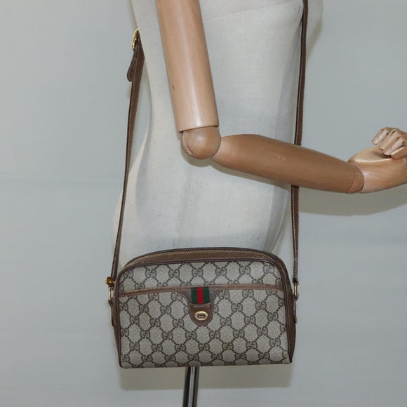 GUCCI GG Supreme Web Sherry Line Bag PVC Beige Gold 116 02 089 Auth BD1622