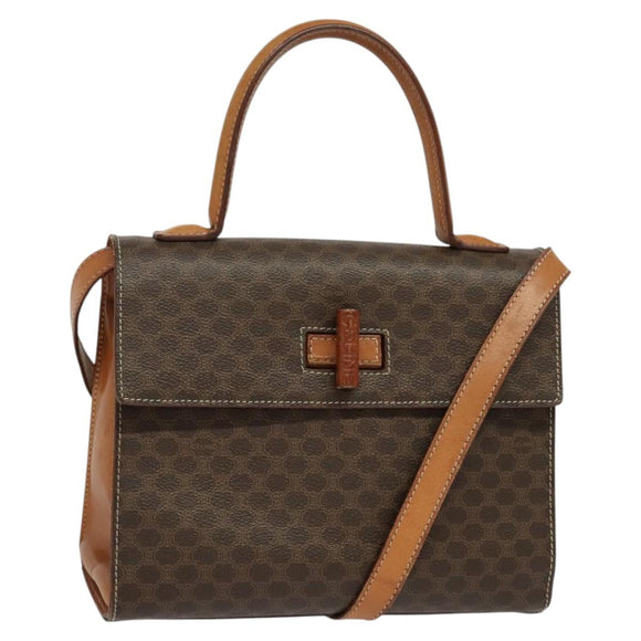 CELINE Macadam Canvas Hand Bag PVC Leather 2way Brown Gold Auth BD1624