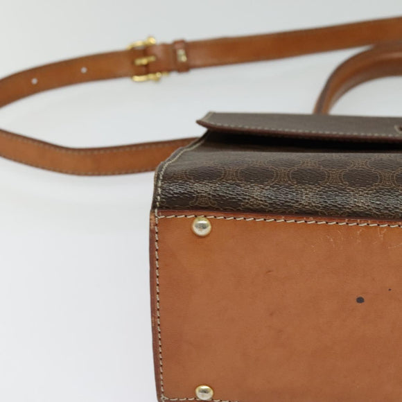 CELINE Macadam Canvas Hand Bag PVC Leather 2way Brown Gold Auth BD1624