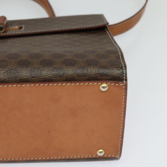 CELINE Macadam Canvas Hand Bag PVC Leather 2way Brown Gold Auth BD1624