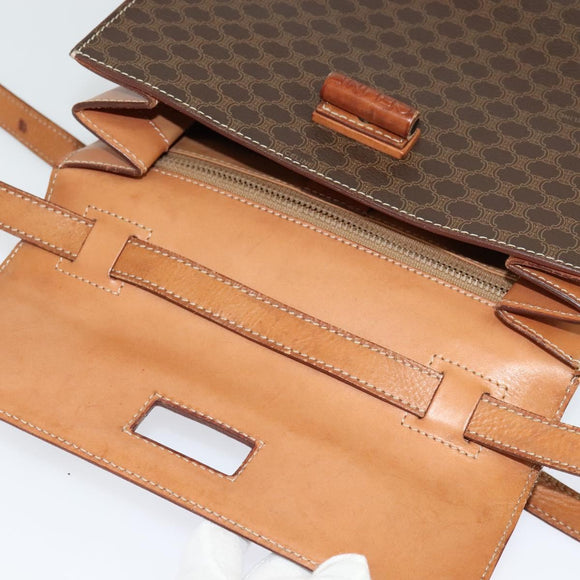 CELINE Macadam Canvas Hand Bag PVC Leather 2way Brown Gold Auth BD1624