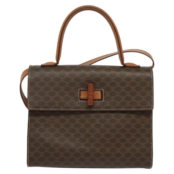CELINE Macadam Canvas Hand Bag PVC Leather 2way Brown Gold Auth BD1624