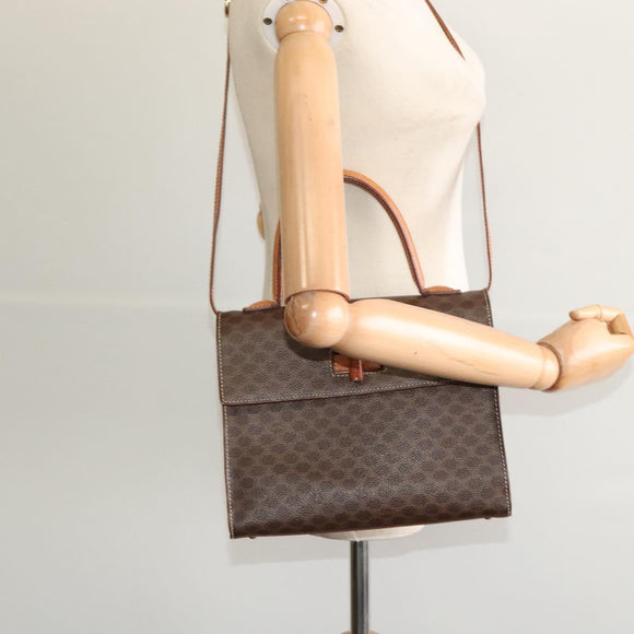 CELINE Macadam Canvas Hand Bag PVC Leather 2way Brown Gold Auth BD1624