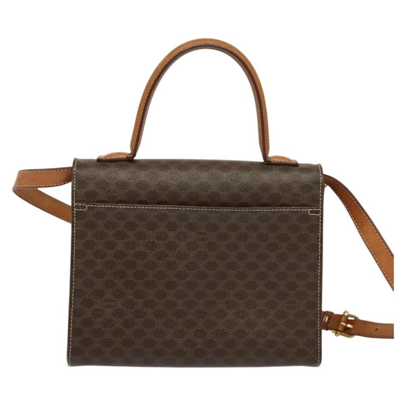 CELINE Macadam Canvas Hand Bag PVC Leather 2way Brown Gold Auth BD1624