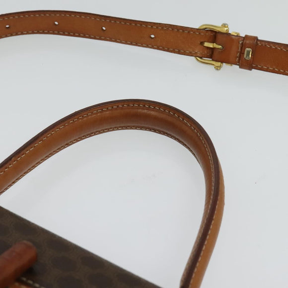 CELINE Macadam Canvas Hand Bag PVC Leather 2way Brown Gold Auth BD1624