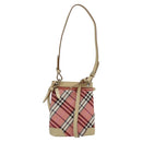 BURBERRY Nova Check Blue Label Shoulder Bag Canvas 2way Pink Silver Auth BD1626-1