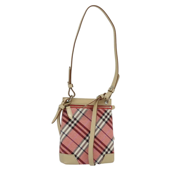 BURBERRY Nova Check Blue Label Shoulder Bag Canvas 2way Pink Silver Auth BD1626