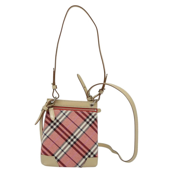 BURBERRY Nova Check Blue Label Shoulder Bag Canvas 2way Pink Silver Auth BD1626