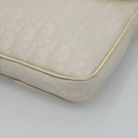 Christian Dior Trotter Canvas Shoulder Bag Nylon White Silver Auth BD1628