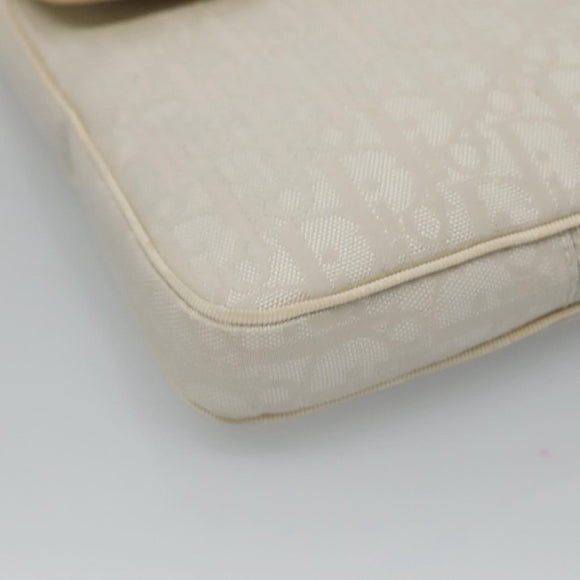 Christian Dior Trotter Canvas Shoulder Bag Nylon White Silver Auth BD1628