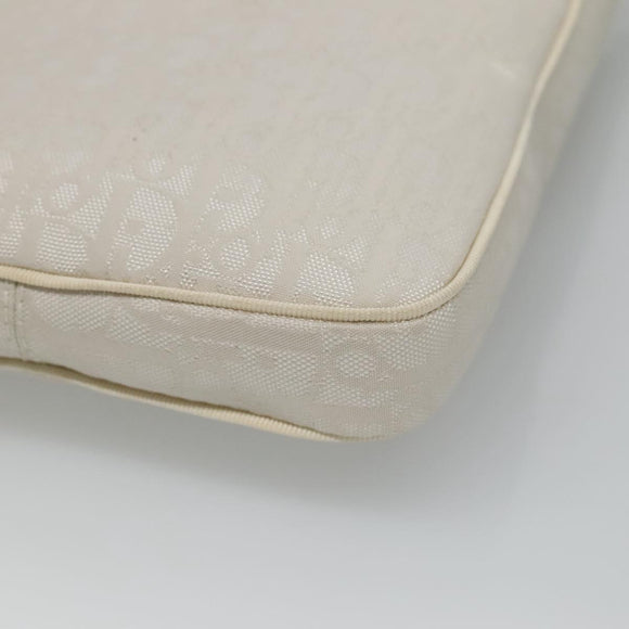 Christian Dior Trotter Canvas Shoulder Bag Nylon White Silver Auth BD1628
