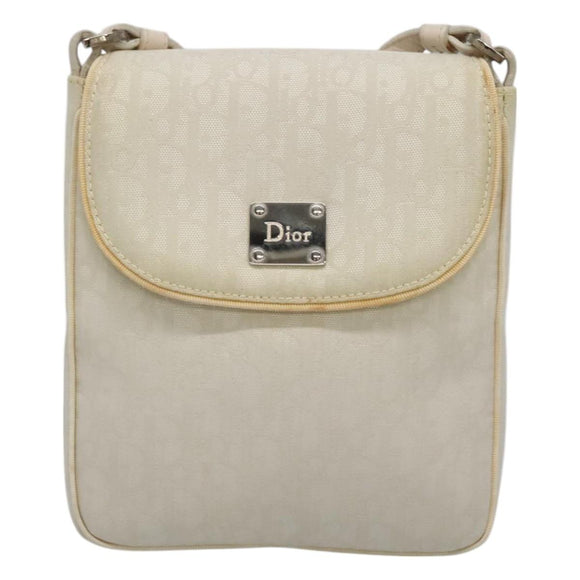 Christian Dior Trotter Canvas Shoulder Bag Nylon White Silver Auth BD1628