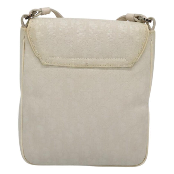 Christian Dior Trotter Canvas Shoulder Bag Nylon White Silver Auth BD1628