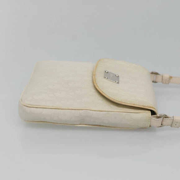 Christian Dior Trotter Canvas Shoulder Bag Nylon White Silver Auth BD1628