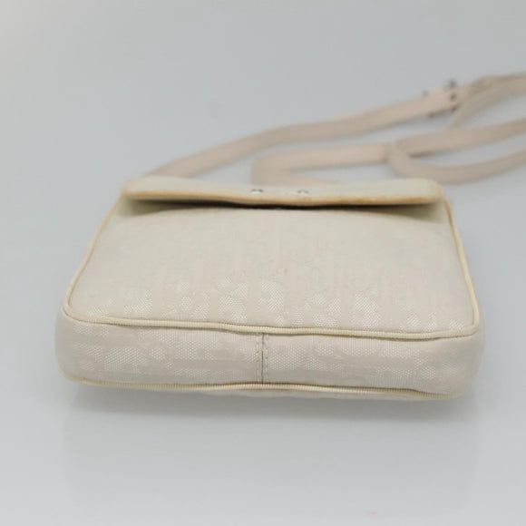 Christian Dior Trotter Canvas Shoulder Bag Nylon White Silver Auth BD1628