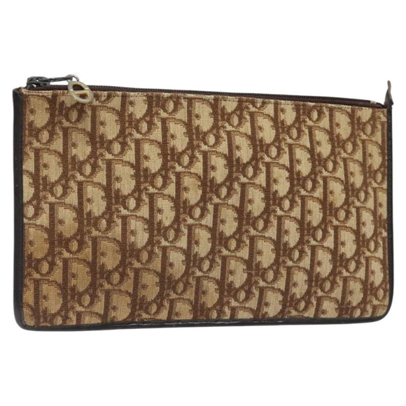 Christian Dior Trotter Canvas Clutch Bag Brown Gold Auth BD1629