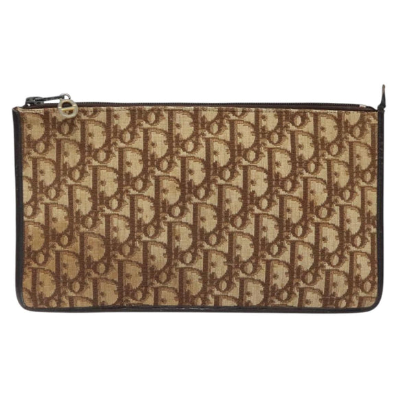 Christian Dior Trotter Canvas Clutch Bag Brown Gold Auth BD1629