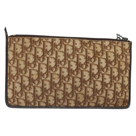 Christian Dior Trotter Canvas Clutch Bag Brown Gold Auth BD1629 - 0