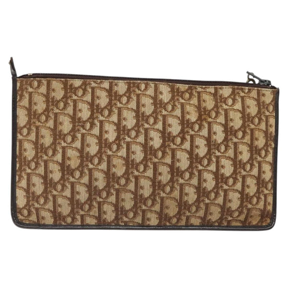 Christian Dior Trotter Canvas Clutch Bag Brown Gold Auth BD1629