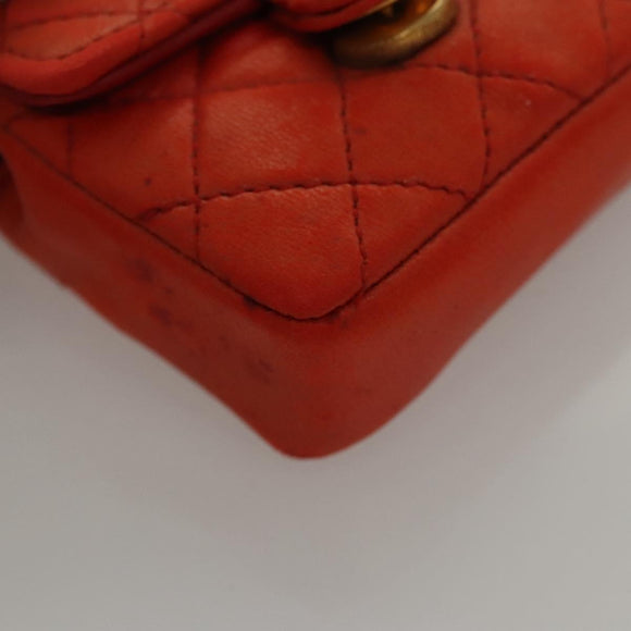 CHANEL Mini Mini Matelasse Charm Lamb Skin Orange CC Auth BD1634