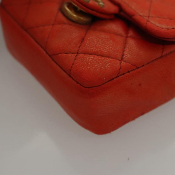 CHANEL Mini Mini Matelasse Charm Lamb Skin Orange CC Auth BD1634