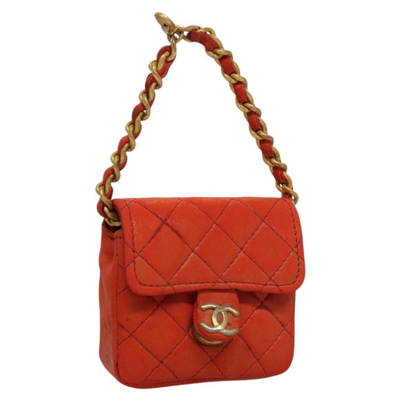 CHANEL Mini Mini Matelasse Charm Lammleder Orange CC Auth BD1634