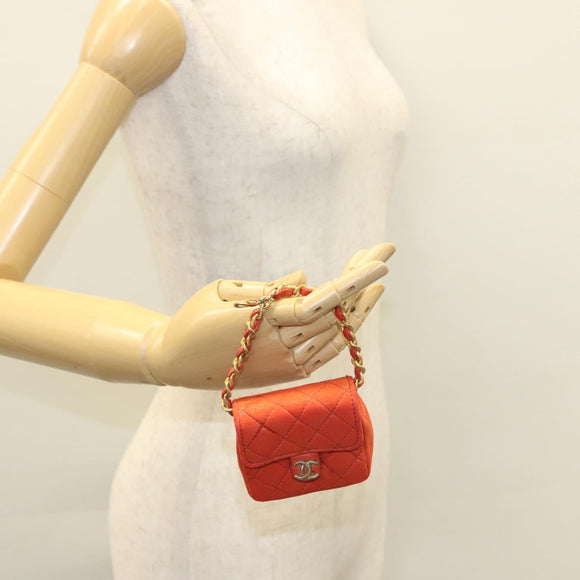 CHANEL Mini Mini Matelasse Charm Lamb Skin Orange CC Auth BD1634
